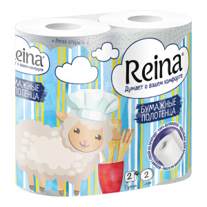 Полотенце бумажное Reina двухслойное, белое, 2 шт