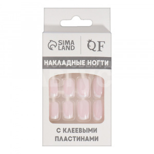 Ногти накладные Queen Fair 9718297 форма мягкий квадрат, френч 24 шт, нежно-розовые