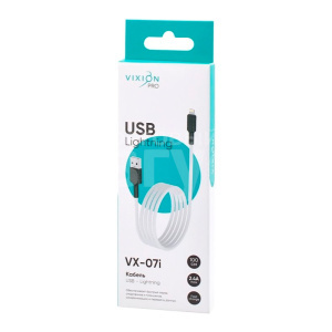 Кабель для зарядки Vixion USB to Lightning 8-pin VX-07i PRO, усиленный 2,4А, белый, 1 м