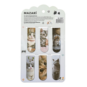 Закладки канцелярские магнитные Mazari M-3387 Котики 5.8х2 см, 3 дизайна