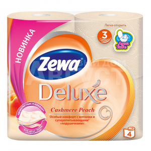 Бумага туалетная Zewa Deluxe трехслойная, персик, 4 шт