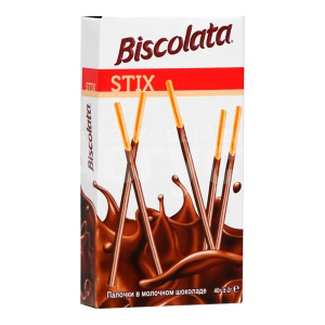 Печенье Biscolata Палочки бисквит покрытые мол.шоколадом, 40 г