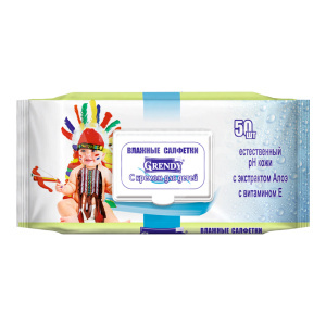 Салфетки влажные детские Grendy с кремом, с крышкой, 50 шт