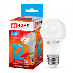 Лампа светодиодная IN HOME 12Вт-240В-4000К–E27, колба А60