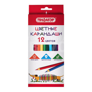 Карандаши цветные Пифагор 181806 Веселая такса, шестигранные, 12 цветов
