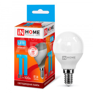 Лампа светодиодная IN HOME 11Вт-230В-4000К–E14, колба P45 шар