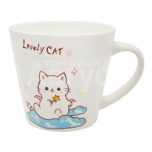 Кружка для чая и кофе Lovely cat кот на облаке, 280мл, керамика