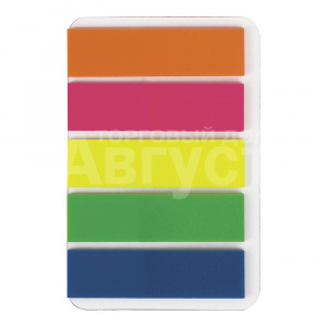 Канцелярские закладки клейкие Brauberg неоновые, на пластиковом основании, 5 цветов*20л, 45 мм