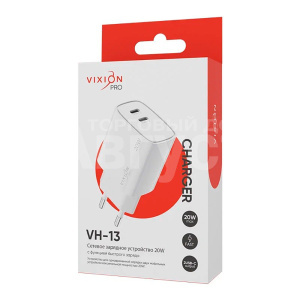 Зарядное устройство Vixion VH-13 для 2 x USB-C PD 20W PRO двухпортовое 3.0 A, белый