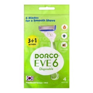 Станок для бритья Dorco Eve 6 Disposable одноразовые, c 6 лезвиями, плавающая головка, женские, 4 шт