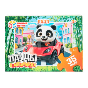 Пазл Умные игры 4630395059688 Панды в машинках. В коробке 35 деталей. 90х65х25мм, картон