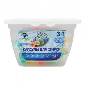 Капсулы для стирки PerfEco 3 в 1, Микс 4 аромата, 10г, 15 шт