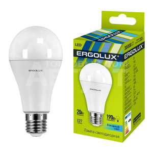Лампа светодиодная Ergolux 20W-E27-4K 220В 20Вт E27 4500K, нейтральный белый, колба A65 лон