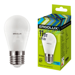 Лампа светодиодная Ergolux 11W-E27-4K 220В 11Вт E27 4500K, нейтральный белый, колба G45 шар