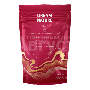 Соль для ванн Dream Nature с пеной 129 Земляника, ароматизированная, цветная, в пакете, 900 г