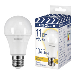 Лампа светодиодная Ergolux 11W-E27-3K 11Вт Е27 3000К 220-240В, колба A60 лон