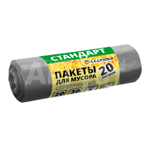 Пакеты для мусора Ладушки СТАНД, 20 л, 30 шт серебристые
