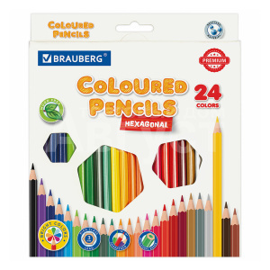 Карандаши цветные Brauberg 181668 PREMIUM, шестигранные, грифель 3 мм, 24 шт
