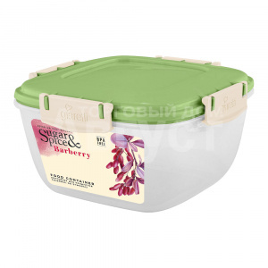 Контейнер для продуктов SE224210050 Sugar&Spice Barberry квадратная форма, с защенкой, пластик, фисташка, 0,7 л