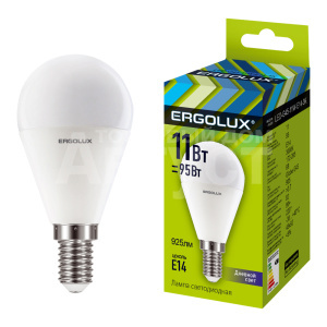 Лампа светодиодная Ergolux 11W-E14-6K 220В 11Вт E14 6500K, холодный белый, колба G45 шар