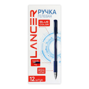 Ручка гелевая LANCER 1264119 0,5 мм, прозрачный корпу, синий
