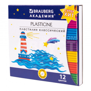 Пластилин Brauberg 106423 Академия хит, Высшее качество, со стеком 240 г, 12 цветов