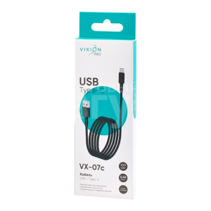 Кабель для зарядки Vixion USB to Type-C VX-07c PRO, усиленный 2,4А, черный, 1 м