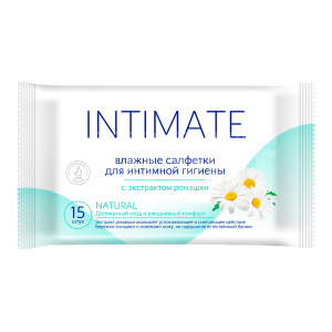 Влажные салфетки INTIMATE NATURAL для интимной гигиены, с экстрактом ромашки, 15 шт