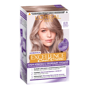Краска для волос L'Oreal Excellence Creme без желтизны тон 8.11, ультра-пепельный светло-русый, 192 мл