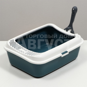 Лоток Пижон для кошек 7107722 глубокий с бортом + совок 30*39*13,5см серый