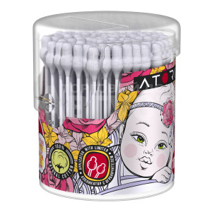 Ватные палочки Atori KIDS с ограничителем, банка, 100 шт