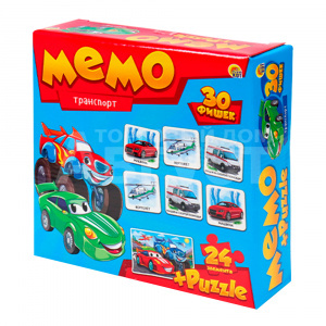 Настольная игра МП-0370 Мемо 30 фишек + пазлы 24 элемента, Транспорт