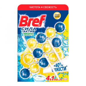 Блок туалетный Bref Сила-актив лимонная свежесть, блистер, 150 г