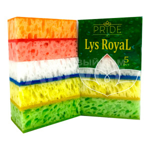 Губка для мытья посуды гх056 PRIDE Lys Royal бытовая с чистящим слоем, ППУ,450г/м2, 105*65*35мм, 5 шт