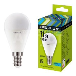 Лампа светодиодная Ergolux 11W-E14-4K 220В 11Вт E14 4500K, нейтральный белый, колба G45 шар