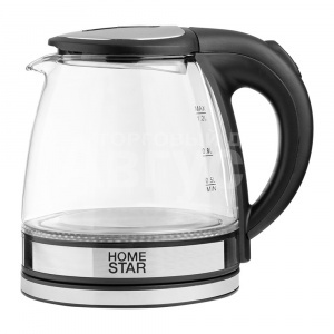 Чайник электрический Homestar 106462 HS-1052, стекло, черный, 1,2 л