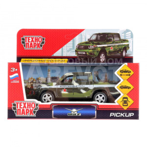 Машина PICKUP-MIL Технопарк UAZ Pickup Военный, инерционная, 12 см, металл, в ассортименте