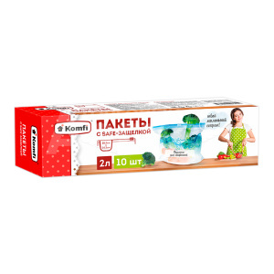 Пакет Komfi с SAFE-защелкой,2л,для упаковки,хранения,заморозки 205*245 мм, 10 шт