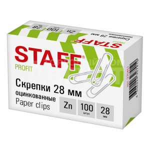 Скрепки Staff 270451 оцинкованные в картонной коробке 28 мм, 100 шт