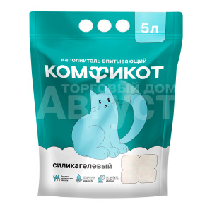 Наполнитель для кошачьих туалетов КОМФИКОТ 20367007 силикагелевый, впитывающий, без ароматизатора, 5 л