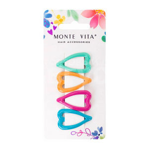 Зажим для волос 457082 Monte Vita, клик-клак, сердечки, глянцевый, разные цвета, 4 шт
