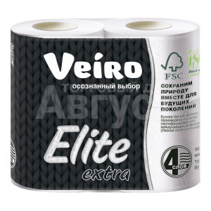 Бумага туалетная Veiro Elite Extra 4-х слойная, белая, 4 шт