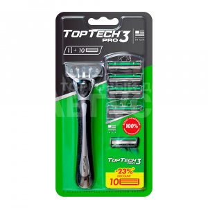 Станок для бритья TopTech PRO 3 3 лезвия, 10 сменных кассет, совместимы с Gillette Blue3, мужской