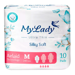 Прокладки гигиенические My Lady Ультратонкие Silky Soft M,мягкость шелка (нетканный),длина 24см, 10 шт