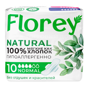 Прокладки гигиенические FloreyNatural normal, 4 капли, длина 24см, 10 шт