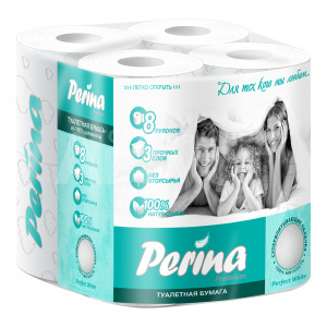 Бумага туалетная Perina Perfect White трехслойная, 8 шт