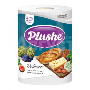 Полотенце бумажное Plushe 3-х слойное 25 метров, белое, 1 шт