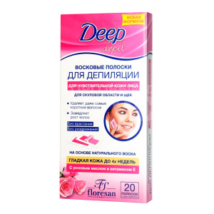 Восковые полоски Floresan Deep depil для депиляции чувствительной кожи лица, 20 шт