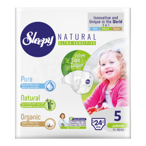 Подгузники Sleepy Natural Organic Baby Diaper Junior 11-18 кг, размер 5, 24 шт