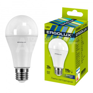 Лампа светодиодная Ergolux 20W-E27-6K 220В 20Вт E27 6500K, холодный белый, колба A65 лон